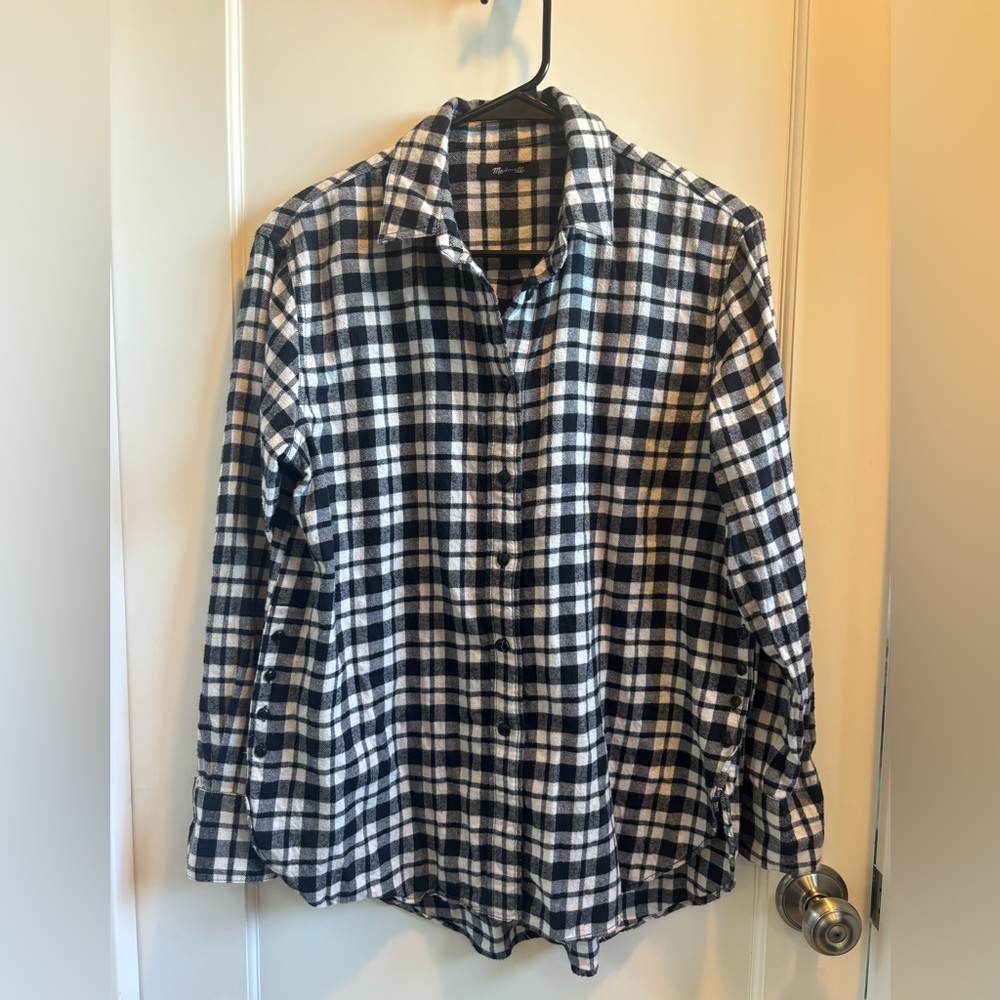 Madewell Plaid Shirt Button Down Long Sleeve Black White Women S Lightweight